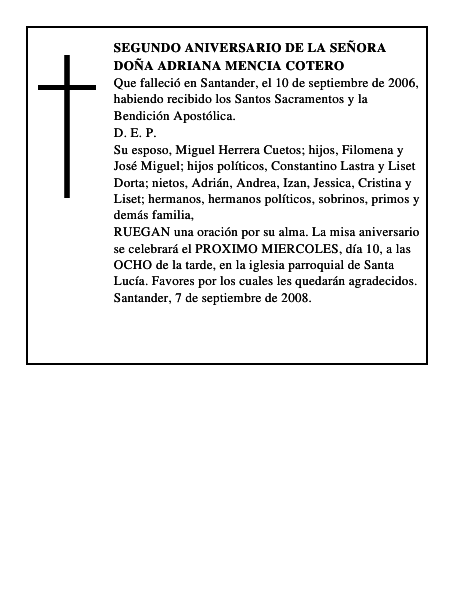 DOÑA ADRIANA MENCIA COTERO
