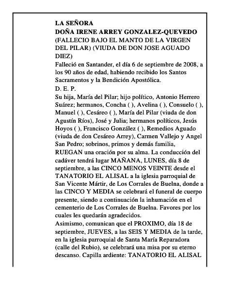 DOÑA IRENE ARREY GONZALEZ-QUEVEDO