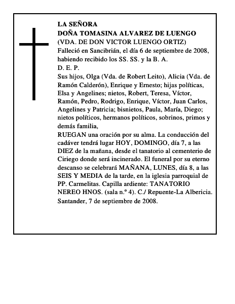 DOÑA TOMASINA ALVAREZ DE LUENGO