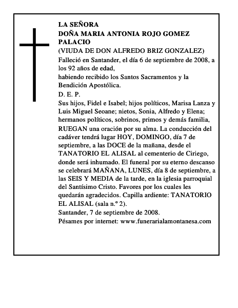 DOÑA MARIA ANTONIA ROJO GOMEZ PALACIO