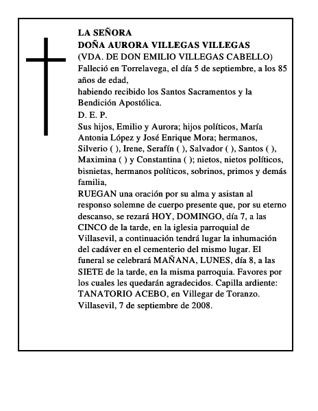 DOÑA AURORA VILLEGAS VILLEGAS