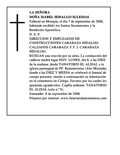 DOÑA ISABEL HIDALGO IGLESIAS