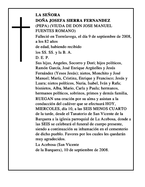 DOÑA JOSEFA SIERRA FERNANDEZ
