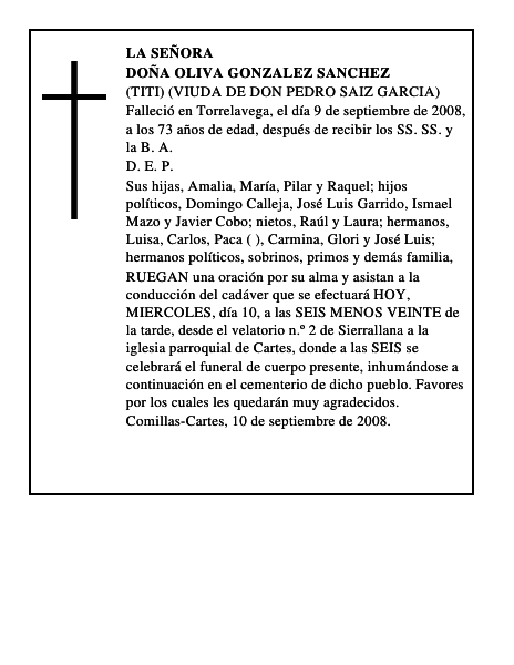 DOÑA OLIVA GONZALEZ SANCHEZ