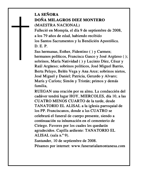DOÑA MILAGROS DIEZ MONTERO