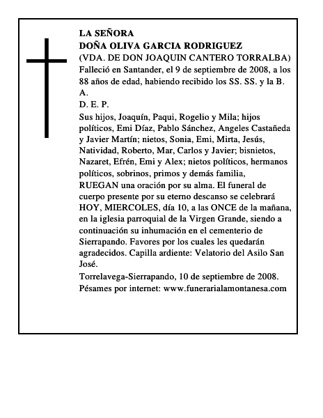 DOÑA OLIVA GARCIA RODRIGUEZ