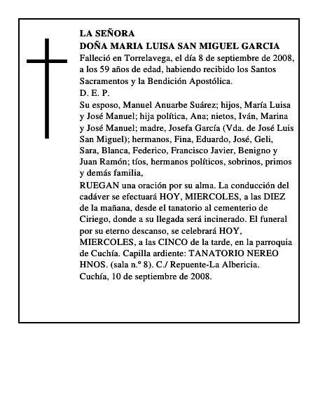 DOÑA MARIA LUISA SAN MIGUEL GARCIA