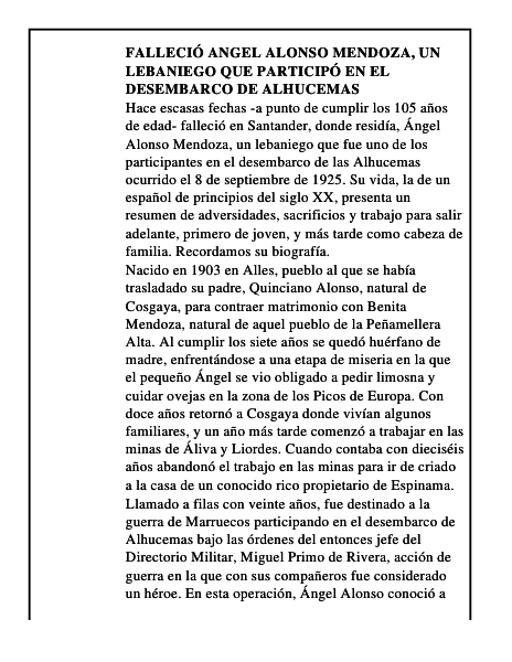 Falleció Angel Alonso Mendoza, un lebaniego que participó en el Desembarco de Alhuce