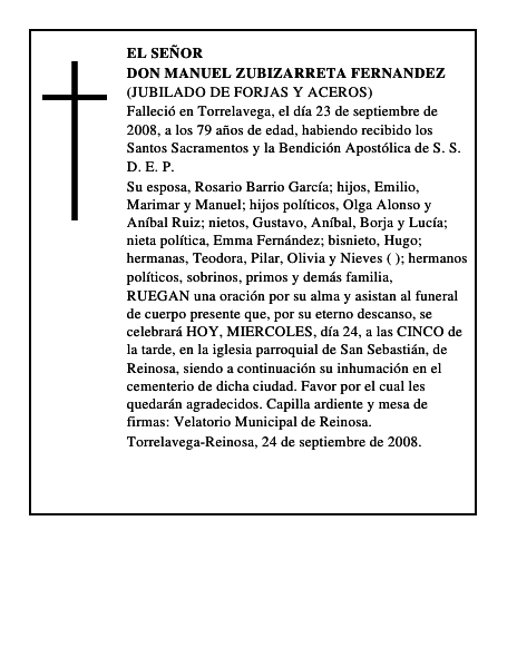 DON MANUEL ZUBIZARRETA FERNANDEZ