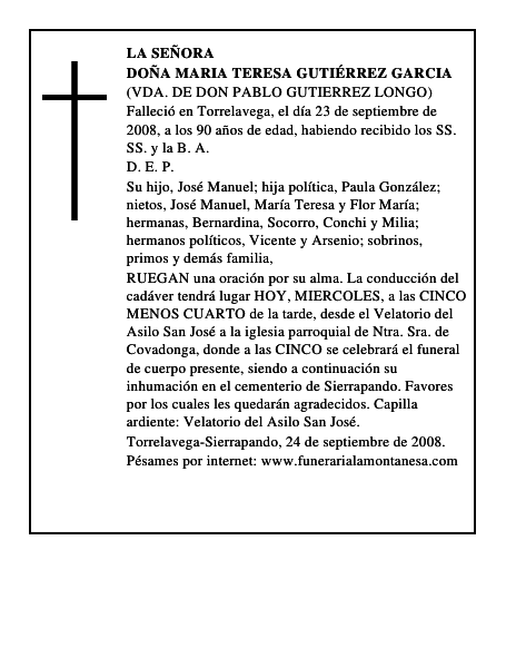 DOÑA MARIA TERESA GUTIÉRREZ GARCIA