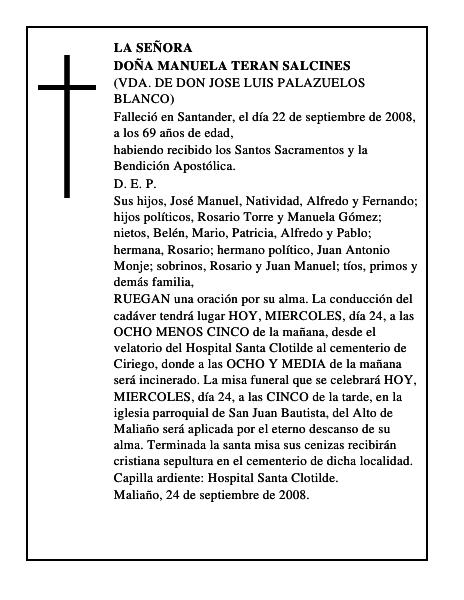 DOÑA MANUELA TERAN SALCINES