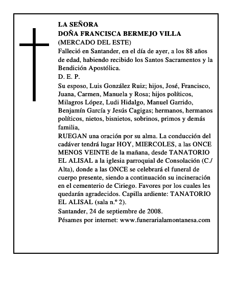 DOÑA FRANCISCA BERMEJO VILLA