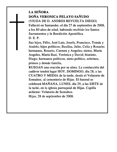 DOÑA VERONICA PELAYO SAÑUDO
