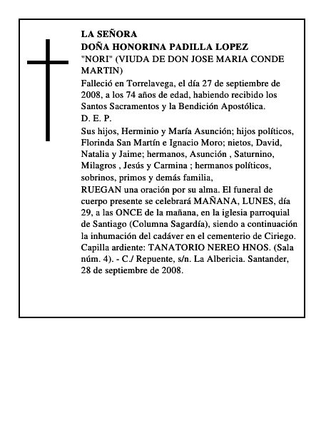 DOÑA HONORINA PADILLA LOPEZ