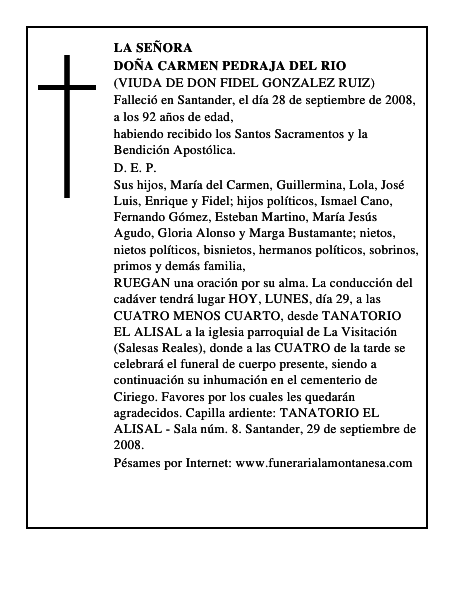 DOÑA CARMEN PEDRAJA DEL RIO