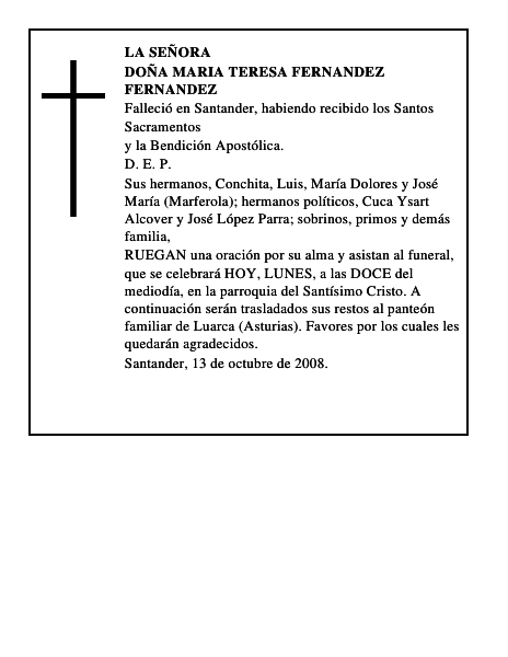 DOÑA MARIA TERESA FERNANDEZ FERNANDEZ