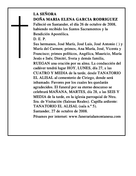 DOÑA MARIA ELENA GARCIA RODRIGUEZ