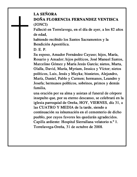 DOÑA FLORENCIA FERNANDEZ VENTISCA