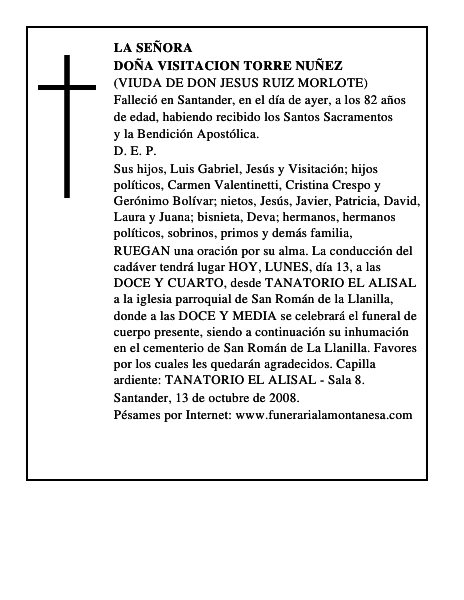 DOÑA VISITACION TORRE NUÑEZ