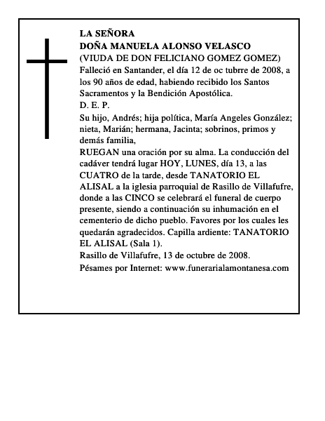 DOÑA MANUELA ALONSO VELASCO