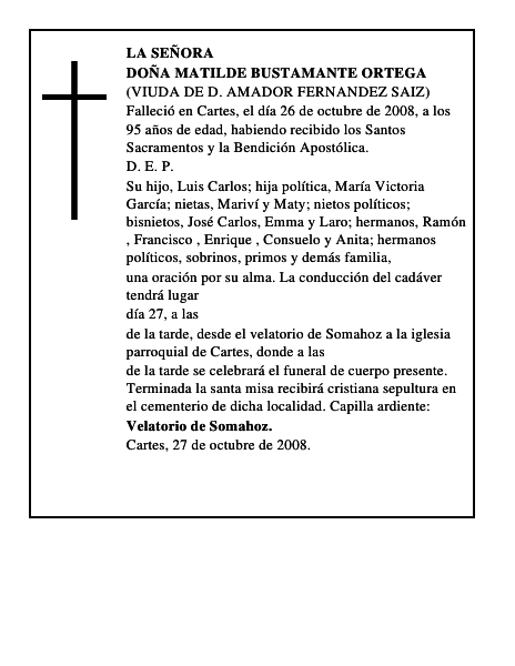 DOÑA MATILDE BUSTAMANTE ORTEGA