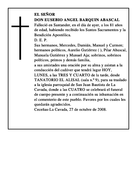 DON EUSEBIO ANGEL BARQUIN ABASCAL