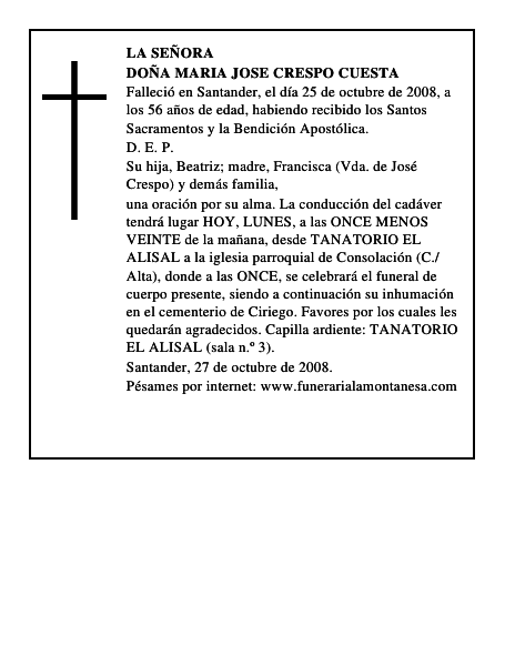 DOÑA MARIA JOSE CRESPO CUESTA