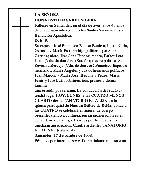 DOÑA ESTHER SARDON LERA