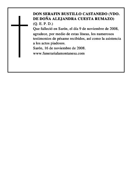 DON SERAFIN BUSTILLO CASTANEDO (VDO. DE DOÑA ALEJANDRA CUESTA RUMAZO)