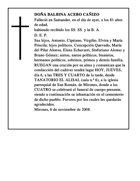 DOÑA BALBINA ACEBO CAÑIZO