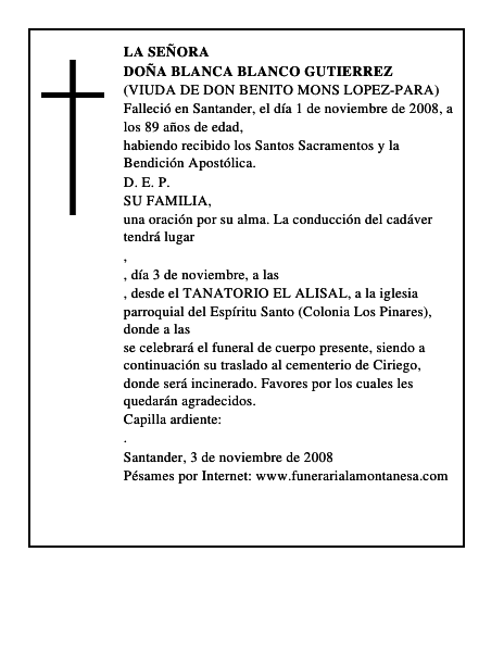 DOÑA BLANCA BLANCO GUTIERREZ
