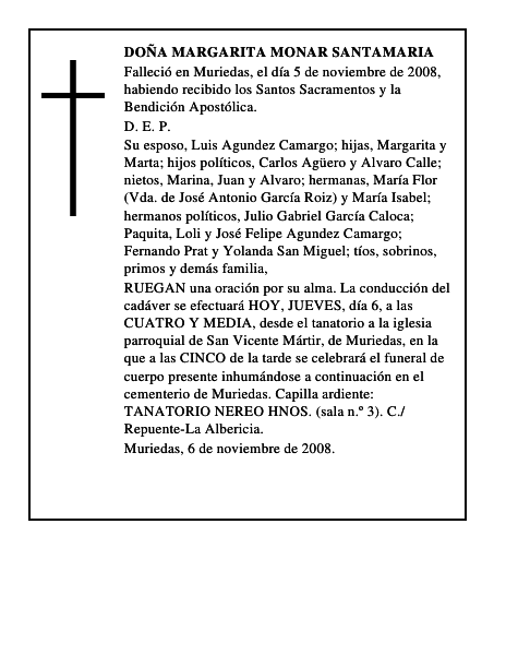 DOÑA MARGARITA MONAR SANTAMARIA