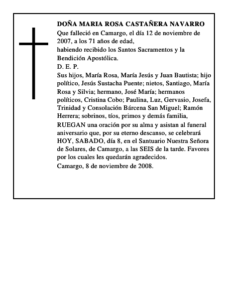 DOÑA MARIA ROSA CASTAÑERA NAVARRO