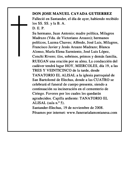 DON JOSE MANUEL CAVADA GUTIERREZ