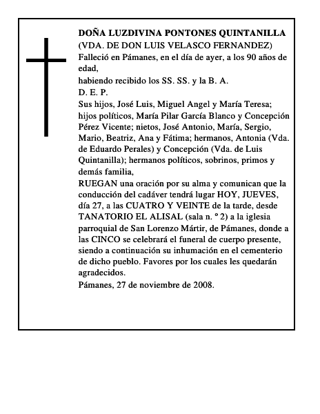 DOÑA LUZDIVINA PONTONES QUINTANILLA