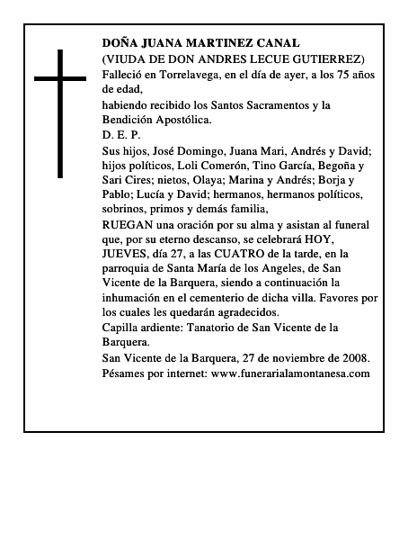 DOÑA JUANA MARTINEZ CANAL