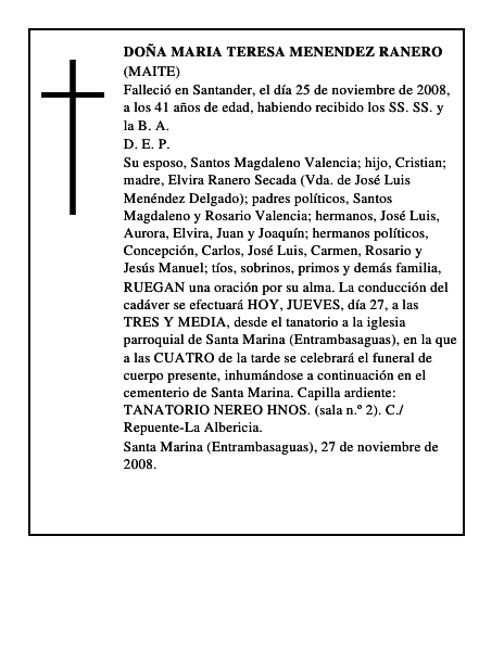 DOÑA MARIA TERESA MENENDEZ RANERO