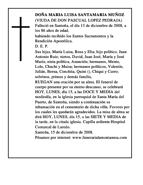 DOÑA MARIA LUISA SANTAMARIA MUÑOZ