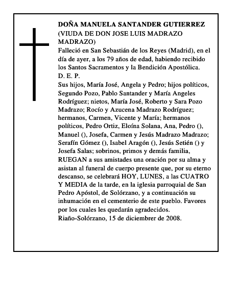 DOÑA MANUELA SANTANDER GUTIERREZ