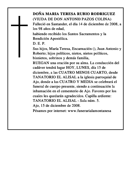 DOÑA MARIA TERESA RUBIO RODRIGUEZ