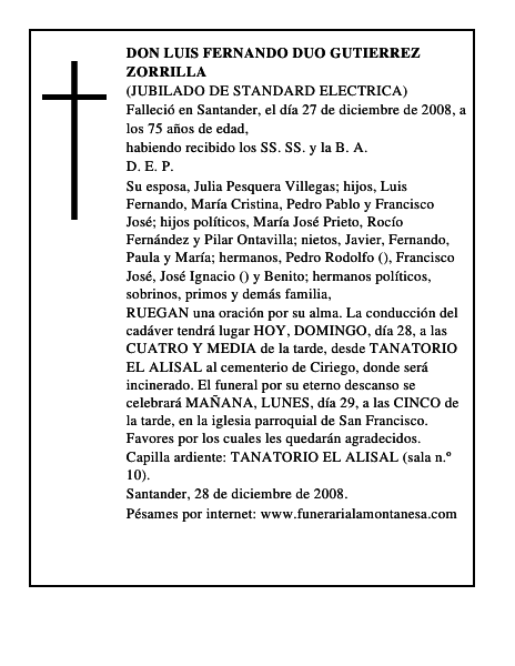 DON LUIS FERNANDO DUO GUTIERREZ ZORRILLA