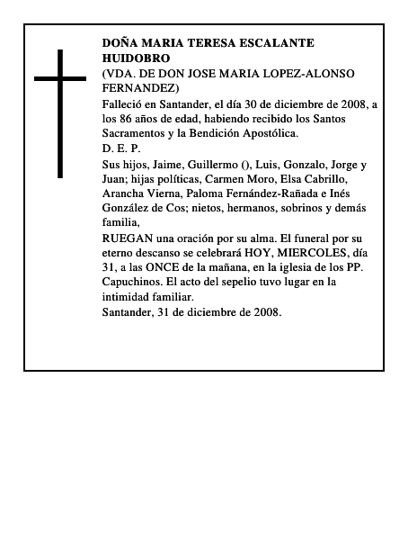 DOÑA MARIA TERESA ESCALANTE HUIDOBRO