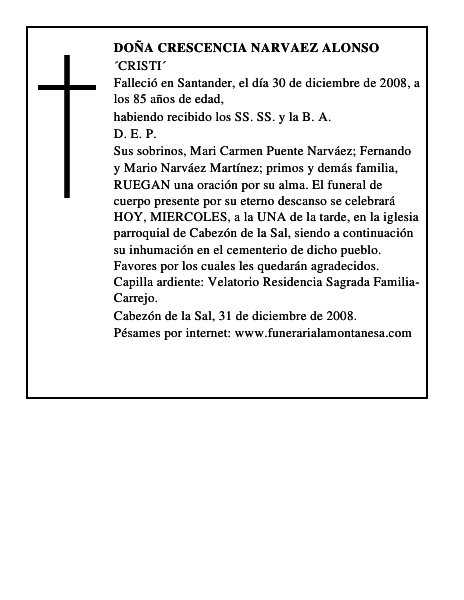 DOÑA CRESCENCIA NARVAEZ ALONSO