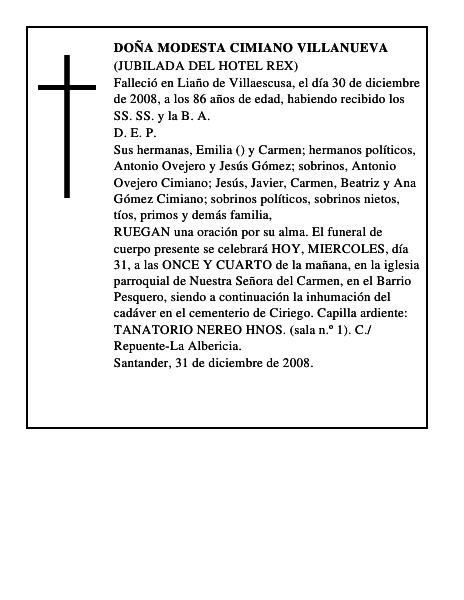 DOÑA MODESTA CIMIANO VILLANUEVA