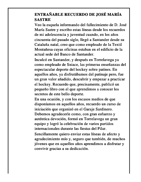 Entrañable recuerdo de José María Sastre