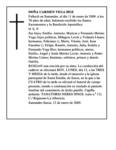 DOÑA CARMEN VEGA HOZ