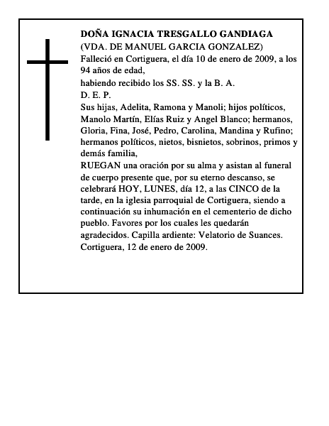 DOÑA IGNACIA TRESGALLO GANDIAGA