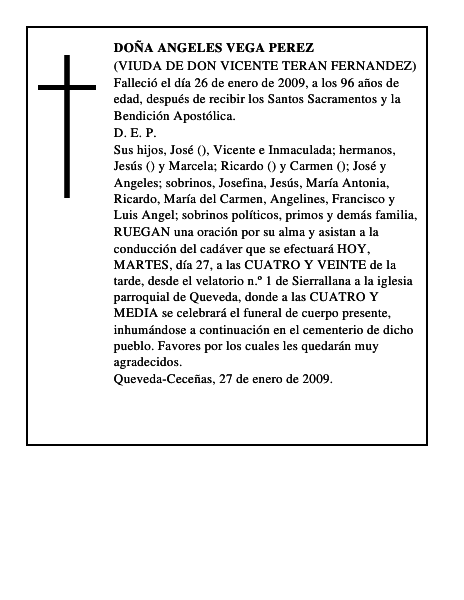 DOÑA ANGELES VEGA PEREZ