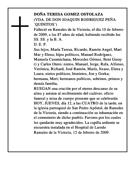 DOÑA TERESA GOMEZ OSTOLAZA