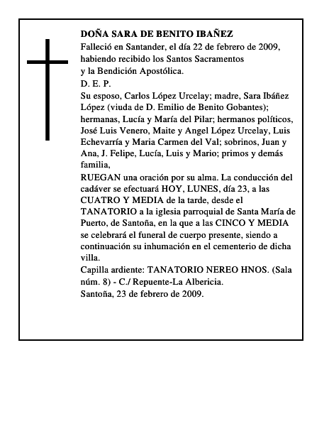 DOÑA SARA DE BENITO IBAÑEZ